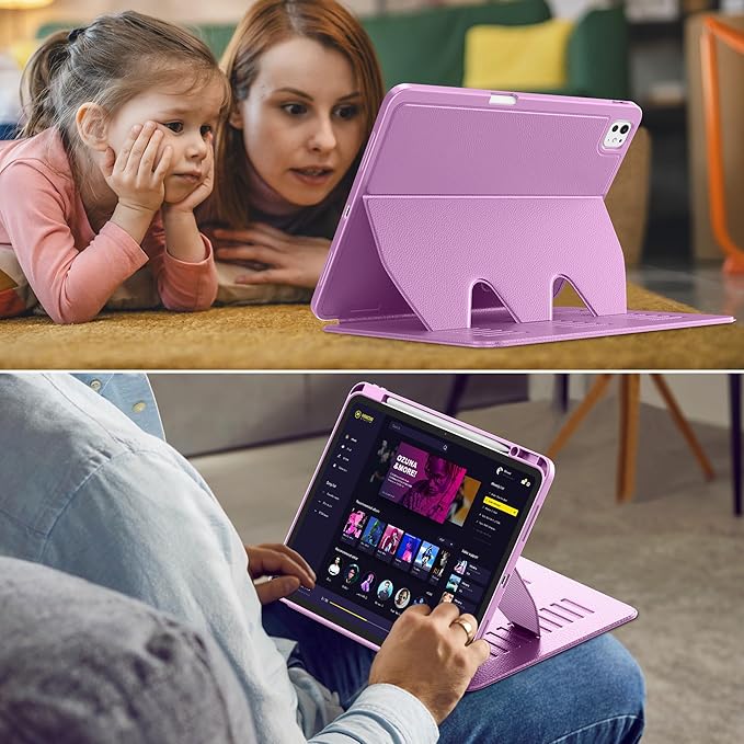 VIKESI Case for iPad iPad Pro 13-inch M5 or M4 Released in 2025 or 2024,Multiple Angles Magnetic Stand Cover,Shockproof Soft Back,Pencil Holder,and Auto Sleep/Wake,Purple