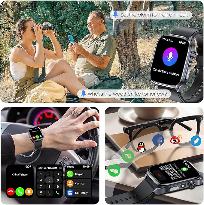 Advanced Health Smartwatch for Women Men with Real-Time Monitoring of Heart Rate, Sleep Quality and Stress Levels, Always-On Display，Bright Flashlight (Black)