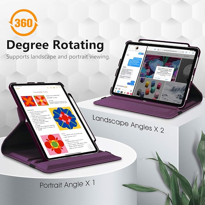 Fintie Rotating Case for iPad Air 11-inch M3 (2025) / M2 (2024), iPad Air 5th (2022) / 4th Generation (2020) 10.9 Inch - 360 Degree Rotating Protective Stand Cover w/Pencil Holder, Purple