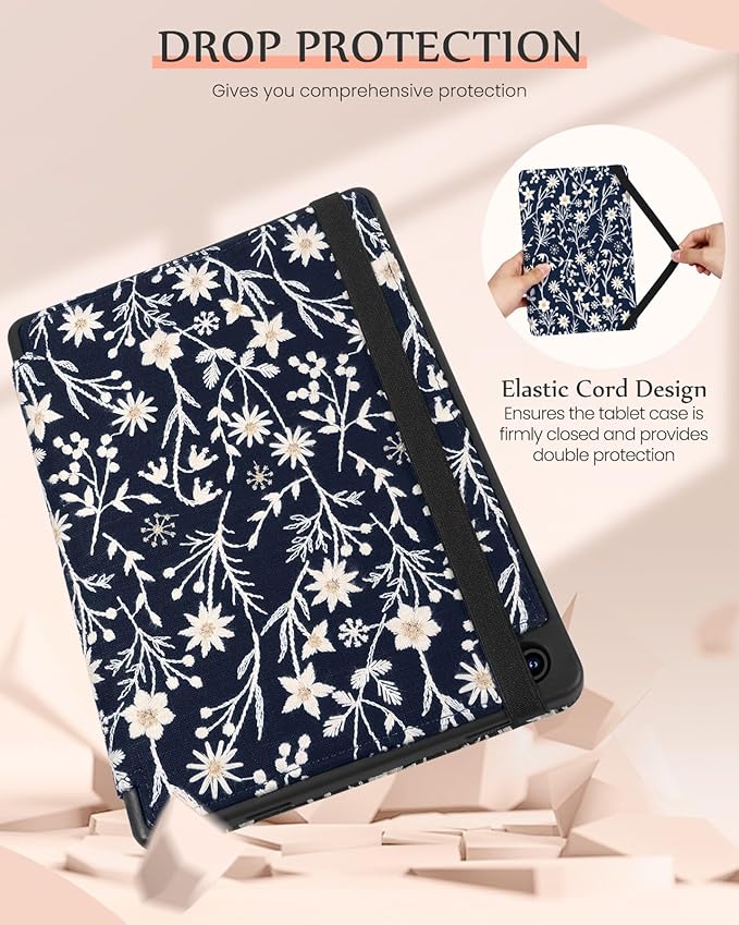 Uppuppy for Samsung Galaxy Tab A9 Plus Case 11'' - for Women Girls Cute Embroidered Folio Stand Cover with Pencil Holder & Card Slot Girly Kawaii Flowers Design Aesthetic Cases for Samsung Tab A9 Plus
