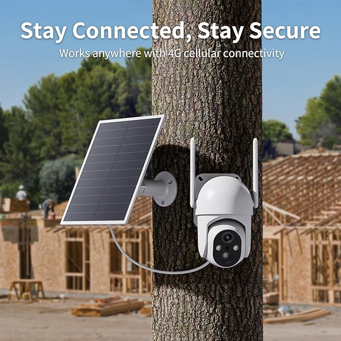 ELYSOO 4G LTE Cellular Security Camera, 2 Pack Solar Powered Outdoor Cameras No WiFi Needed for Farm&Ranch, 360° View, 2K Night Vision, Built in SIM Card(Support Verizon/AT&T/T-Mobile) - White