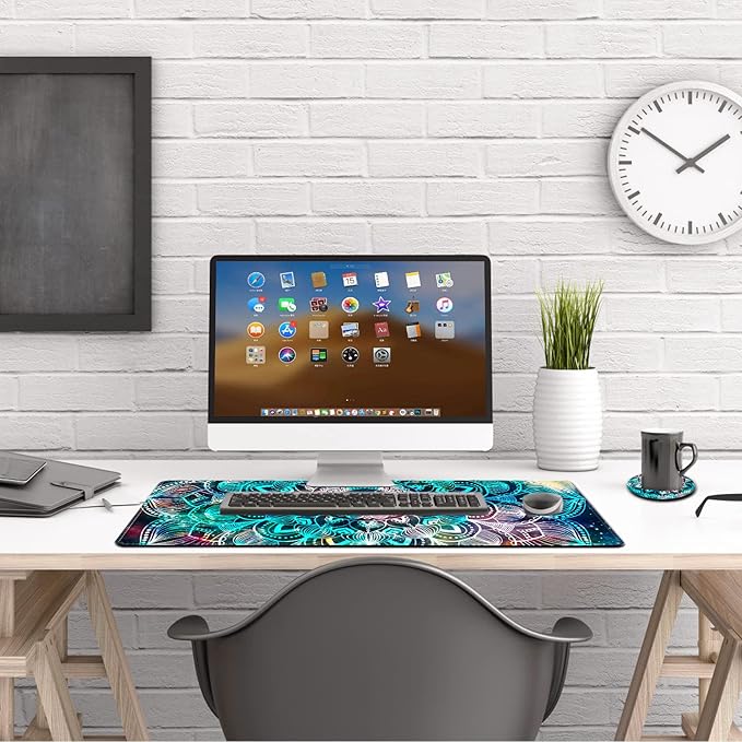 AIMSA Large Gaming Mouse Pad, XXL Keyboard Mouse Mat Extended Desk Pad with Stitched Edges, Durable Non-Slip Base Mousepad for Home Office, 35x15.7inch, Mandala