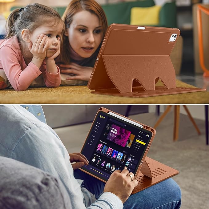 VIKESI Case for iPad iPad Pro 13-inch M5 or M4 Released in 2025 or 2024,Multiple Angles Magnetic Stand Cover,Shockproof Soft Back,Pencil Holder,and Auto Sleep/Wake,Brown
