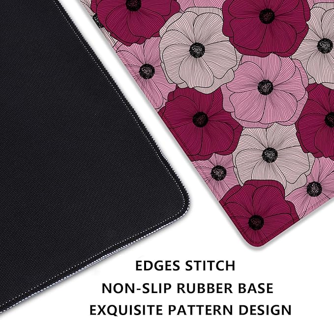 Abstract Floral Mouse Pad Desk Pad,Boho Art Flowers Extended Gaming Mouse Mat with Stitched Edges Non-Slip Waterproof Rubber Base Mous Mat for Office Home Game Desk Pad(27.5X11.8 in)