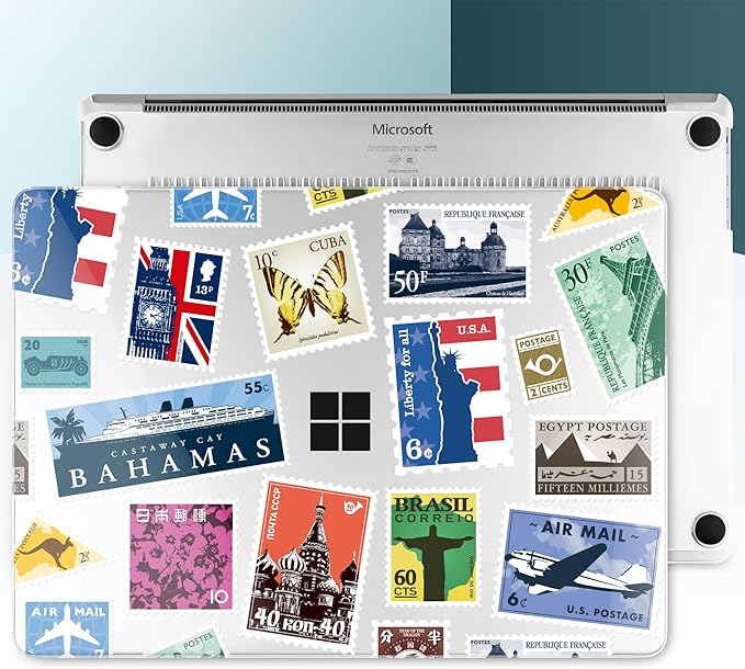 Hard Case for 15-inch Microsoft Surface Laptop Copilot+ PC 2024 (7th Ed) Fashionable Lightweight Design Transparent Clear Laptop Shell, with TPU Keyboard Cover & OTG Adapters, Stamp collecting