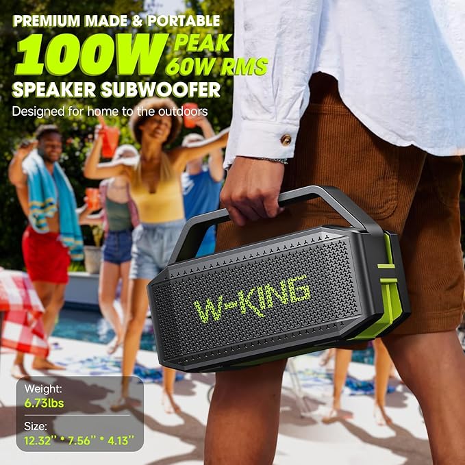 Portable Bluetooth Speaker 100W(Peak) Loud with Deep Bass, W-KING IPX6 Waterproof Speakers Bluetooth Wireless, 60W Ex-large Passive Radiator/40H/EQ/Dual Pairing/TF/AUX, Party Big Large Outdoor Boombox