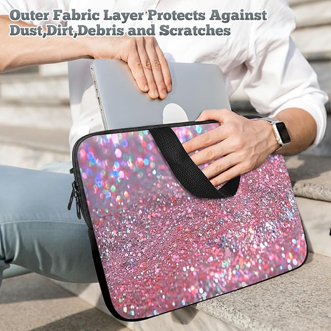Laptop Sleeve Case Bag 15 inch, Pink Glitter Slim Carrying Case Handbag Travel Laptop Bag for 15 inch MacBook Air M3/M2/15 Pro/Surface Laptop 7/6/5/4/3/ Dell XPS 15 Plus