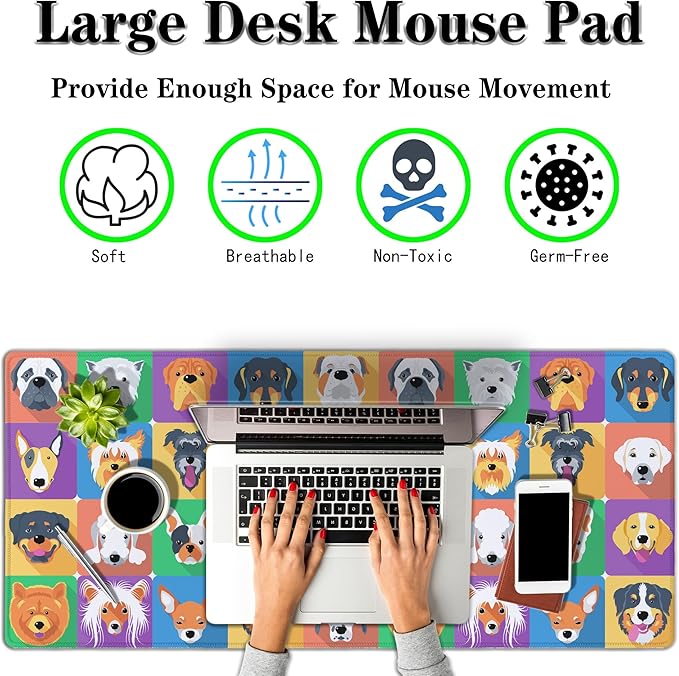 Gaming Pad Long Mousepad, Extra Large Mouse Pads Desk Mouse Pad, Mouse Pad Big Non-Slip Rubber Base Waterproof with Stitched Edges, 35.4 X 15.7 inch for Work/Game/Office/Home Portrait Puppy