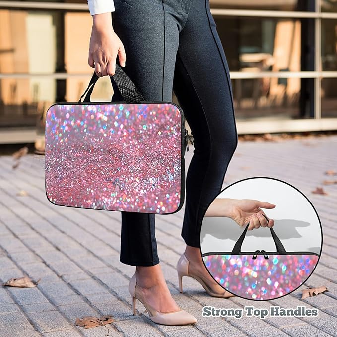 Laptop Sleeve Case Bag 13 inch, Pink Glitter Slim Carrying Case Handbag Travel Laptop Bag for 13 inch MacBook Air M3/M2/Pro M2/ 13" iPad Pro/Air M4/M2 2024