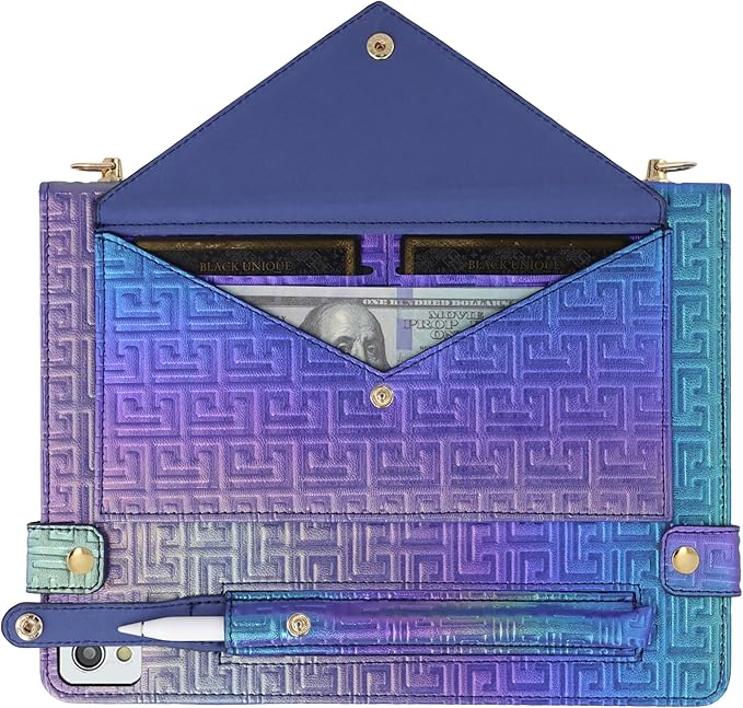 Shiny Case for iPad 6th/5th Gen 9.7 Inch (2018/2017), iPad Pro 9.7"/Air 2, Techcircle Crossbody Iridescent Folio Stand Multi-Pocket Wallet Case with Pencil Holder+Hand/Shoulder Strap, Shiny Indigo