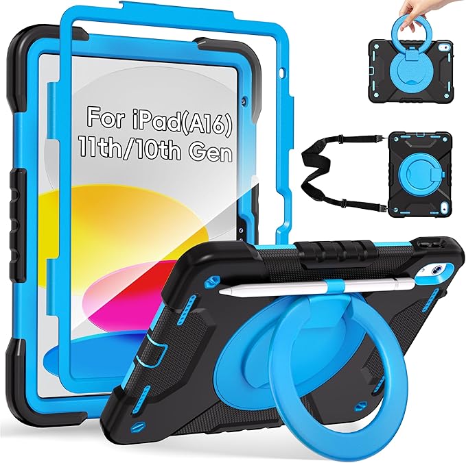 Andnary Case for iPad (A16) 11th Generation 11 inch 2025/10th Generation 10.9 inch 2022 (Black+Blue, Case for iPad (A16) 11th/10th Generation)