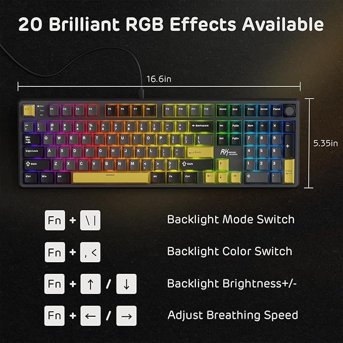 RK ROYAL KLUDGE X104 Full Size Mechanical Keyboard, Wired Creamy Gaming Keyboard with Number Pad and Knob,104 Keys Computer Keyboard Linear Switch,RGB Backlit,Online Software for Wins/Mac