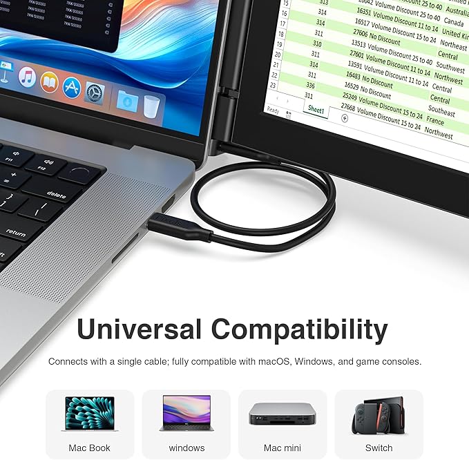 Trio 3 Pro 14.1" Mobile Pixels Portable Laptop Monitor(2026 Version), 1400p QHD Triple Monitor with Built-in Kickstand, One USB-C Cable Setup Laptop Screen Extender(Optional Magnets), Windows/macOS