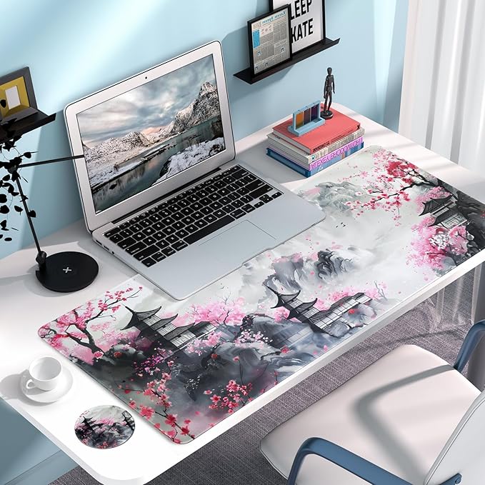 Large Gaming Mouse Pad with Coaster, Desk Matt for Desktop, Desk Pad, Mouse Pads Mat, Stitched Edges Big Extended Mousepad for Computer Keyboard Laptop Office Decor, 31.5'' x15.6''-Japanese Anime
