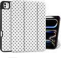 MEEgoodo Case for M5 iPad Pro 11 inch 2025/M4 iPad Pro 11 inch Case 2024, Tablet Cover with Trifold Stand & Pencil Holder & Auto Wake/Sleep & Soft TPU Back Cover, Black Polka Dot
