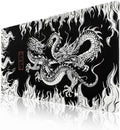 Japanese Dragon Mouse Pad XXL Black White Aesthetic Anime Extended Desk Mat 90X40 cm Non-Slip Rubber Base Stitched Edge Large Mousepad for Gaming Laptop Computer Desktop 35.4×15.7 Inch