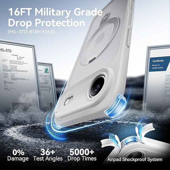 CASEKOO Designed for iPhone Air Case with Magnetic Invisible Stand [Military Drop Protection] [Compatible with MagSafe] Shockproof Translucent Matte Slim for iPhone 17 Air Case Phone Cover 6.5", White