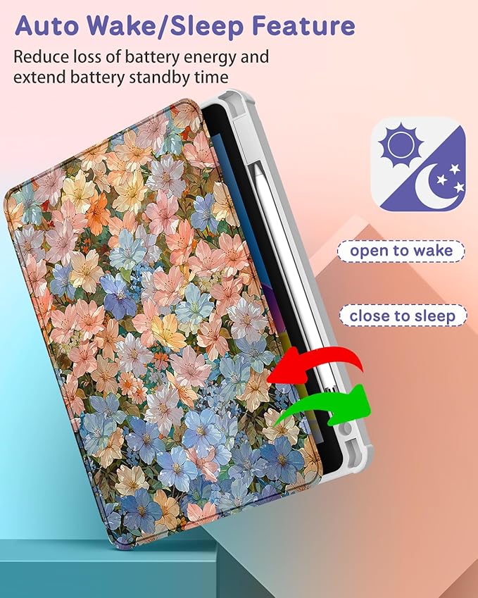 Uppuppy for iPad Air 11 inch Case(Air M4 2026, 8th Gen/M3 2025/M2)/Air 5th/4th Gen 10.9", for iPad Pro 11 inch Case(4th/3rd/2nd/1st Gen) - 360 Rotating Smart Folio Cover with Pencil Holder, Floral
