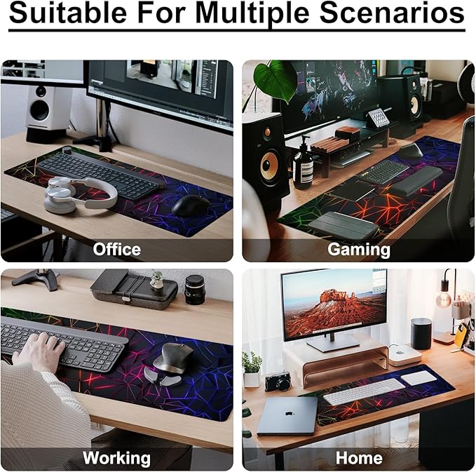 Mouse Pad - Desk Pad Extended 31.5x11.8inch Large Mousepad 3D Computer Gaming Mouse Pad Desk Mat with Stitched Edges Non-Slip Rubber Base for Office/Home