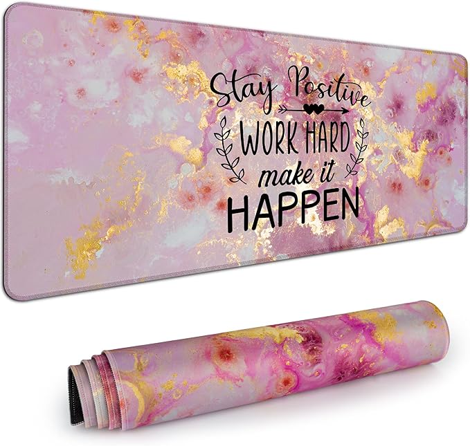 Desk Mat,Large Mouse Pad 35''×15.6'' XXL Extended Gaming Mouse Pad Mat with Non-Slip Base Stitched Eges Mousepad for Computer,Office,Keyboard and Laptop -Stay Positive