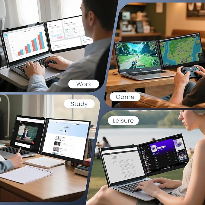 Laptop Screen Extender, Ultra-Thin 15.3" FHD 1200P 16:10 Portable Monitor for Laptop, Lightweight Dual Monitor Extender Plug & Play for 14.2"-17.3" Laptops, Compatible with Wins/Mac/Chrome/Linux
