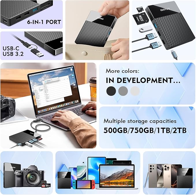 YOTUO Portable 750GB Docking Station External Hard Drive, USB C Multiport Hub HDD 7-in-1, USB 3.0, SD/TF Card Reader, for Windows, Mac, Android, TV, Phone, Laptop, Desktop
