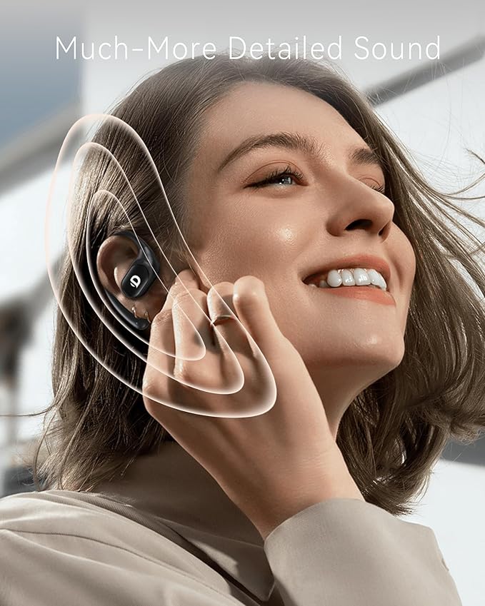 Open Ear Earbuds, True Wireless Open Ear Headphones with Earhooks, Air Conduction earphones, Touch Control, Dual Noise-Cancelling Mics, Up to 30 Hours Power with Case, IPX5, Workouts, Yoga, Running
