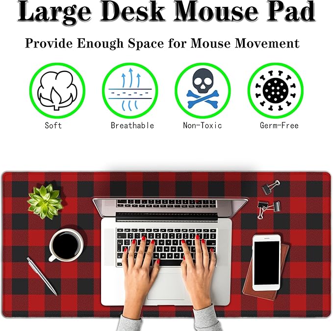 Buffalo Plaid Mousepad, XXL Big Mouse Pads Computer Desk Pads, Mat Non-Slip Rubber Base Waterproof with Stitched Edges, 35.4 X 15.7 inch for Work/Game/Office/Home Scottish Tartan