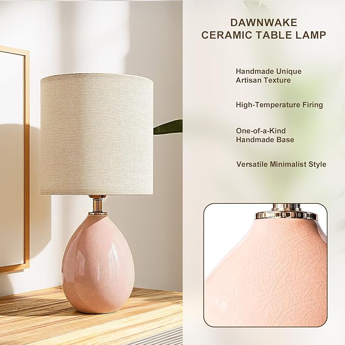 Dawnwake 18.5" Table Lamps Set of 2 for Living Room Bedroom, Bedside Lamps for Night Stands, Desk Nightstand Lamp Dimmable, Modern Linen Ceramic Lamps，Pink
