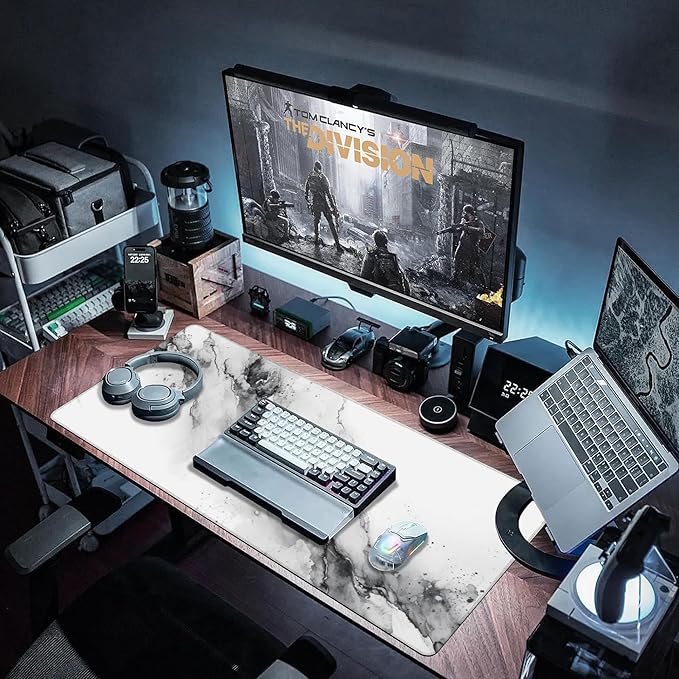 XXL Mouse Pad, White Black Marble Texture Large Desk Mat for Desktop, Extended Large Gaming Mouse Pad Mouse Mat with Non-Slip Rubber Base Stitched Edges for Computer Keyborad Home Office 35.4"X15.7"