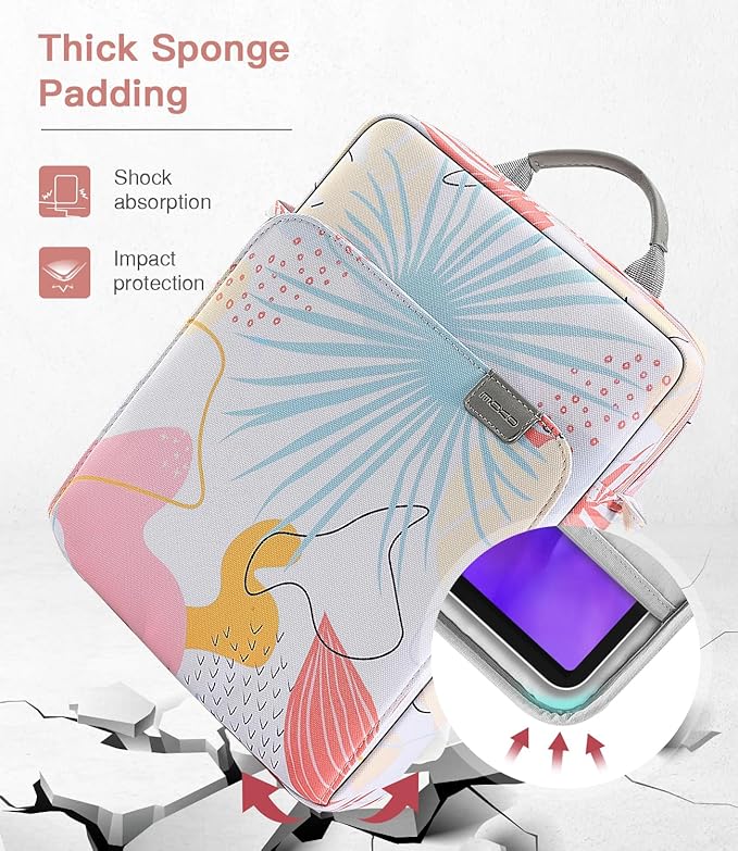MoKo 13 Inch Tablet Sleeve Bag, Fits with 13 Inch New iPad Pro M5 & Air M4/M3, iPad Pro 12.9 M2&M1,Surface Laptop Go 12.4,Galaxy Tab S8+/S9+ 12.4,Handle Carrying Case with Shoulder Strap,Tropical Leaf