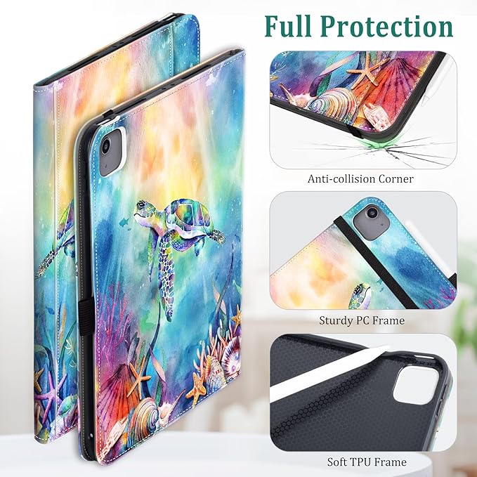 Lokigo for iPad Air 13 Inch Case M3/M2(2025/2024), iPad Pro 12.9 Case (6th/5th/4th/3th Gen 2022/2021/2020/2018) with Pencil Holder, Support Touch ID and Auto Wake/Sleep (Blue Turtle)
