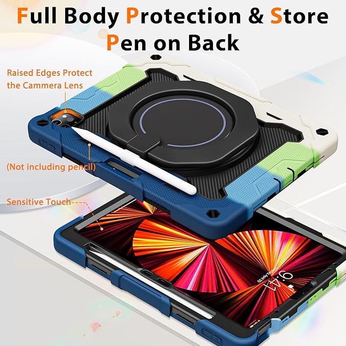 ROISKIN for iPad Air 11 inch M4/M3/M2 Case, iPad Pro 11 inch 4th/3rd/2nd/1st Generation,iPad Air 5th/4th 10.9 inch Case,Heavy Duty Shockproof with 360 Stand Handle Shoulder Strap Pen Holder for Kids