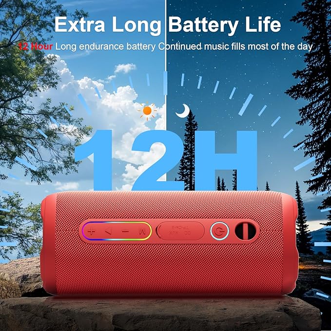 Bluetooth Speaker IPX7 Waterproof Sandproof, 24W Loud Stereo Sound, Bluetooth 5.3, Enhanced Bass, TWS Pairing, 12H Playtime for Home/Outdoor, for Mom (Red)