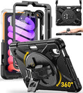 BRAECN for iPad mini 7(A17 Pro)/ 6 case 2024/2021 8.3 inch Heavy Duty Shockproof Protective with Pencil Holder Screen Protector 360°Rotating Stand Handle Full Body Cover Shoulder Strap Kids Friendly
