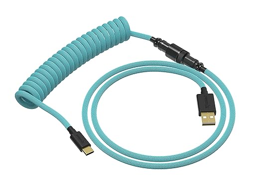 Ranked Coiled Keyboard Cable | Handcrafted Double-Sleeved Braided Cable | USB Type C to A | 5-Pin Aviator Connector for Custom Mechanical Gaming Keyboard | Support Fast Charge 20W (Ranked Blue)