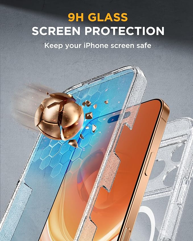 Miracase for iPhone 17 Pro Max Case 6.9" Full-Body Phone Case with Built-in Glass Screen Protector& Full Camera Protector,[Magnetic with MagSafe] Drop Proof 17 ProMax Cover, Clear Glitter