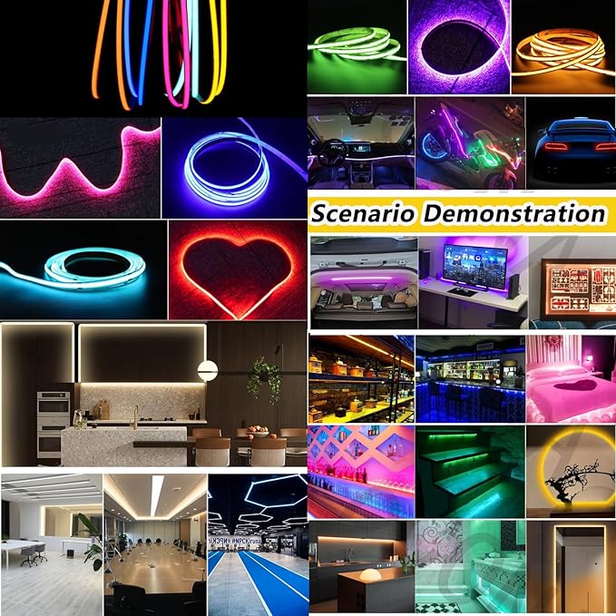 5mm COB LED Strip,12V 400LEDs/m RA>90 High CRI LED Tape Light,Multiple Color Options, Cuttable Flexible,16.4FT 2000LEDs IP30 COB LED Light for Indoor House Kitchen Room Decor (Green)