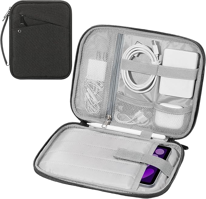 MoKo 7-8 Inch Tablet Sleeve Carrying Case with Handle, Padded Protective Travel Bag for iPad Mini A17 Pro/6th 8.3'', iPad Mini 5/4/3/2th 7.9", Black & Gray