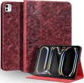 Gexmil Case for iPad Pro 11 Inch,4th/3rd/2nd/1st Generation(2022/2021/2020/2018) Genuine Leather Cover Anti Fingerprint,Cowhide Folio Cover Auto Sleep/Wake with Adjustable Stand,Floral Red