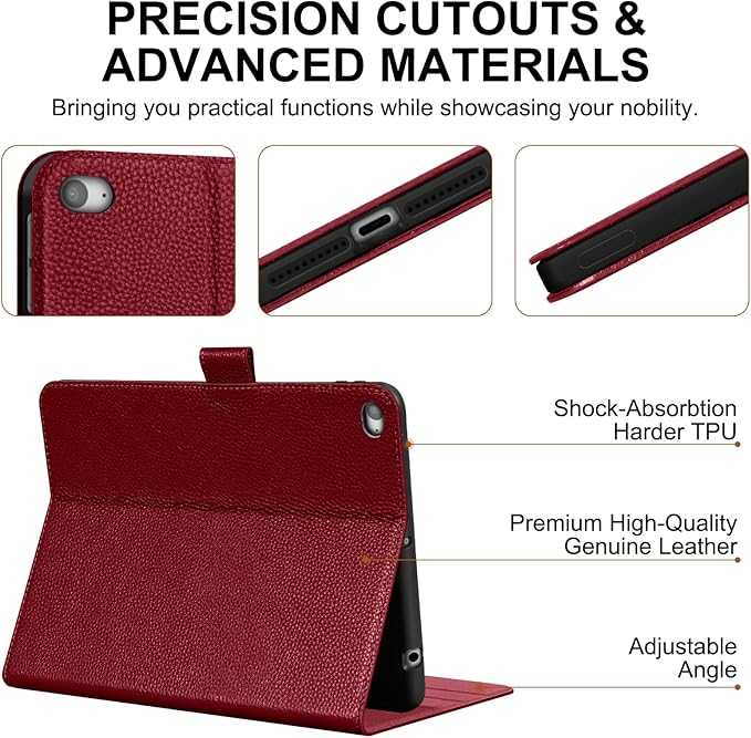 Genuine Leather Case for iPad mini 5th / 4th Generation 7.9’’ (2019/2015) | Slim Protective Cover with Adjustable Stand, Auto Wake/Sleep, Magnetic Closure, Premium Leather | Wine Red