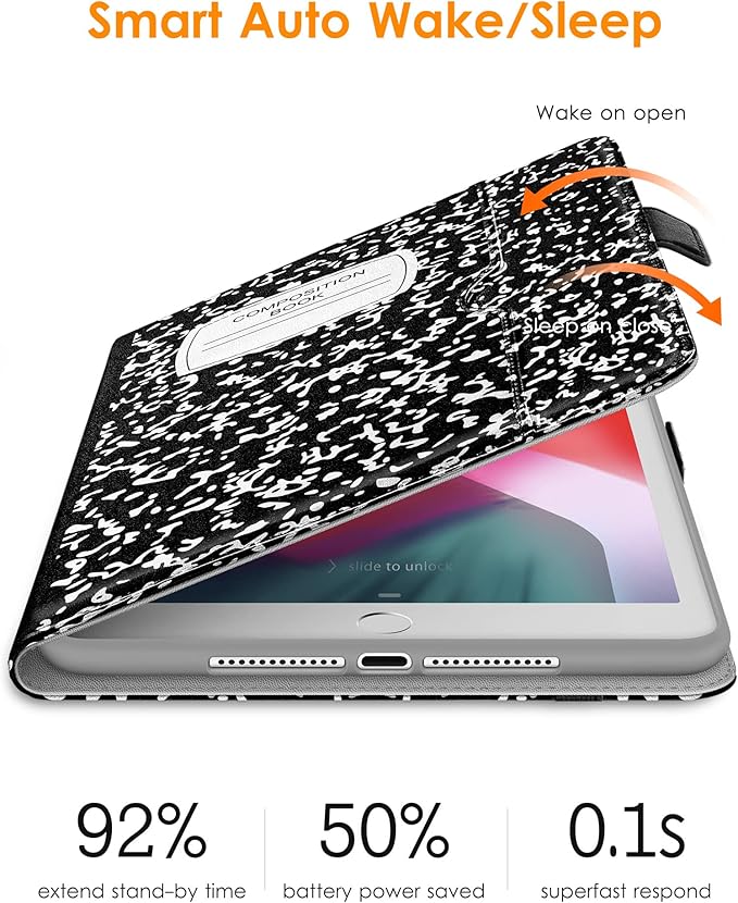 DTTO for iPad 9.7 Inch 5th/6th Generation 2018/2017 Case with Apple Pencil Holder, Premium Leather Folio Stand Cover Case for Apple iPad 9.7 inch, Also Fit iPad Pro 9.7/Air 2/Air - Composition Book