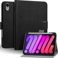 Genuine Leather Case for iPad mini 7th/6th Gen 8.3 Inch 2024/2021 | with Pencil Holder and Adjustable Stand, Magnetic Closure, Auto Wake/Sleep Cover | Black