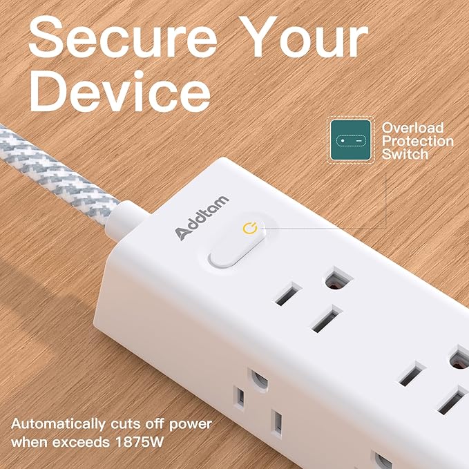 Surge Protector Power Strip - 15 FT Extension Cord, Power Strip with 12 Widely AC Outlet 4 USB, Flat Plug Wall Mount Overload Protection, 1050J, Desk Charging Station for Home Office, ETL Listed,White