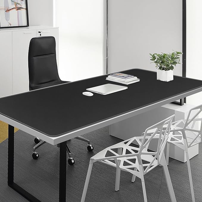 Chihein 63" x 28" 4XL PU Leather Desk Mat (Black/Gray), Huge Mouse Pad, Dual Sided Desk Pad Protector, Waterproof Writing Blotter for Gaming/Office/Home