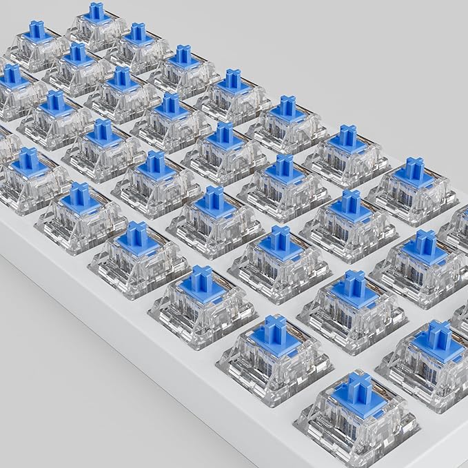Zhouwang 36PCS Crystal Blue Clicky Mechanical Keyboard Switches,3-Pin Hot-Swappable Pre-Lubricated Switches with 1 Kailh Switches,Crisp Click Sound,for Gaming Keyboards & 3D Print Accessories