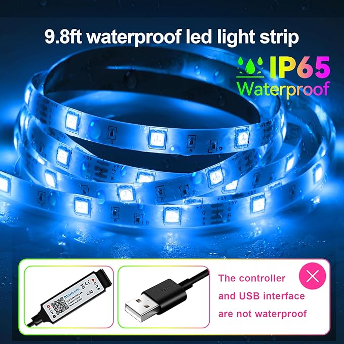 LED Strip Lights for TV, 9.8Ft RGB LED Lights for 32-50in TV Behind, App Control Music Sync Strip Lights IP65 Waterproof with Remote, USB LED Strips Bias Lighting for Bedroom PC Monitor Desk