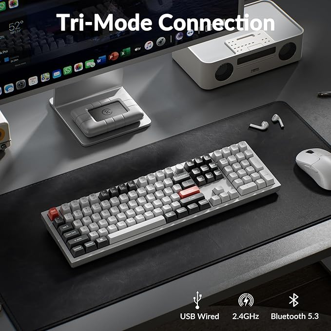 Keychron Q6 Ultra 8K Polling Rate Aluminum Wireless Mechanical Keyboard, 2.4 GHz/Bluetooth/Wired Full-Size Custom RGB, Hot-Swappable Silk POM Brown Switch for Mac Windows Linux - White