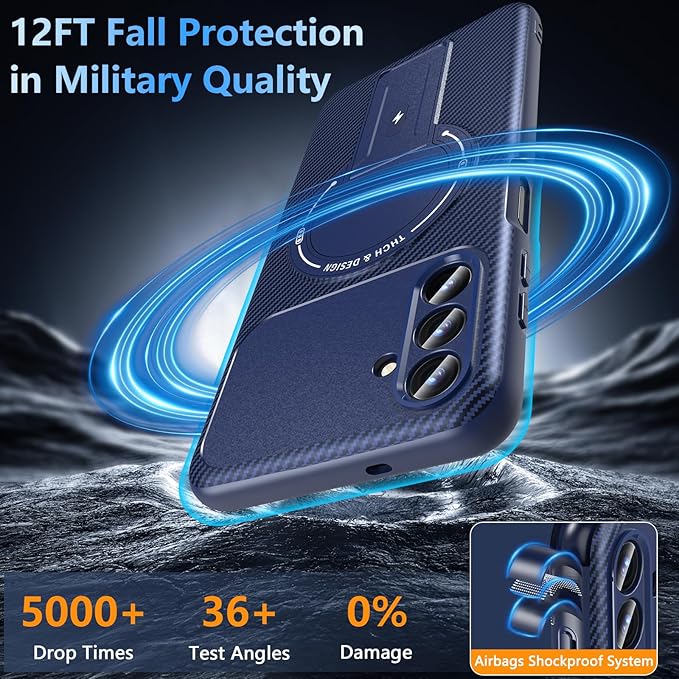 OWKEY Case Samsung Galaxy A13 5G, Magnetic Phone Case with Stand & Screen Protector, Anti-Fingerprint Shockproof Protective Case for Samsung A13 (Blue)