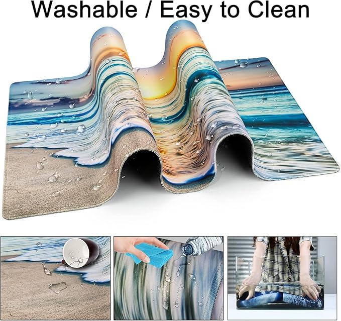 Large Gaming Mouse Pad with Coaster, Desk Matt for Desktop, Desk Pad, Mouse Pads Mat, Stitched Edges Big Extended Mousepad for Computer Keyboard Laptop Office Decor, 31.5'' x15.6''-Beach